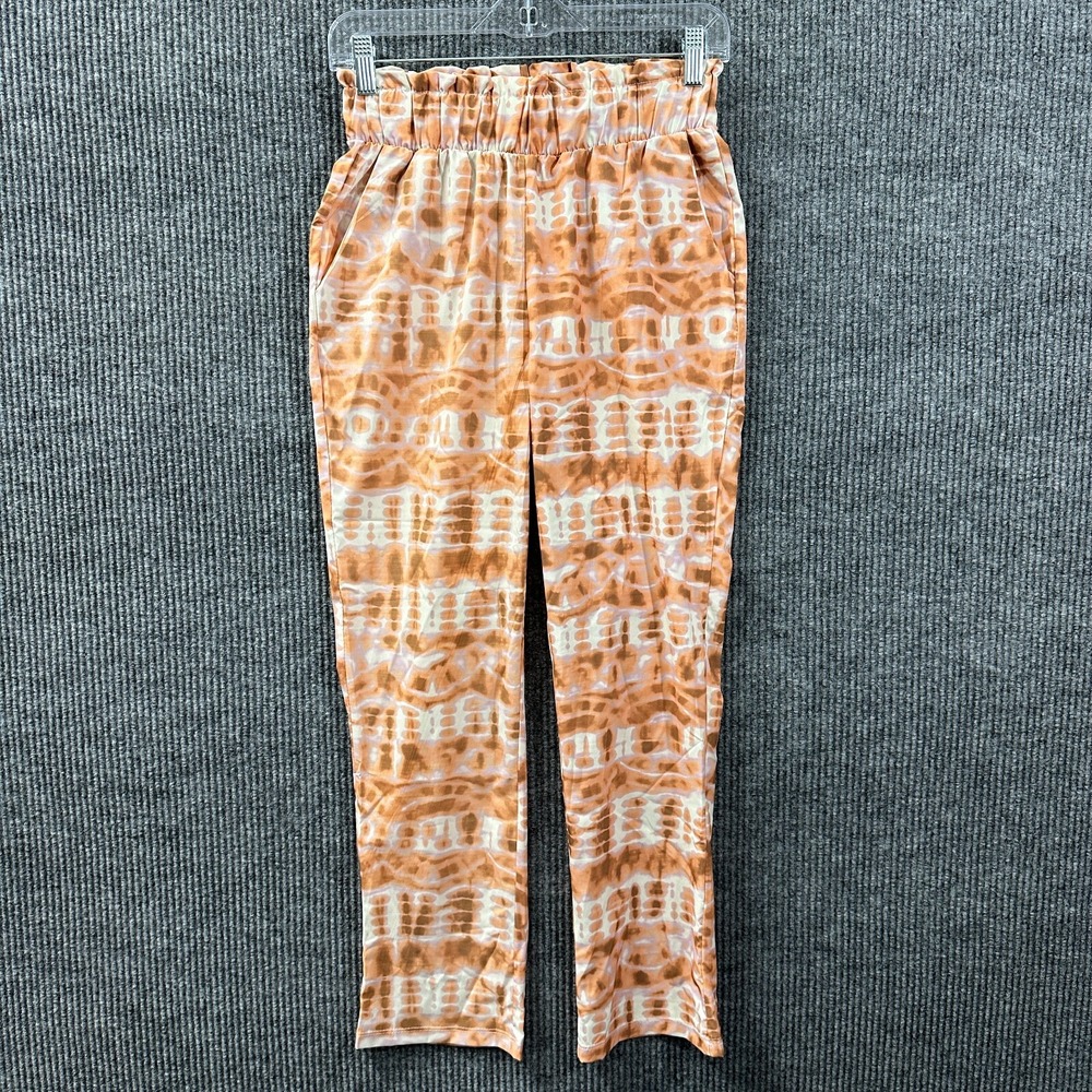 Wanderlux Womens Pants Small Orange Polyester Pull On Elastic Waist High Rise